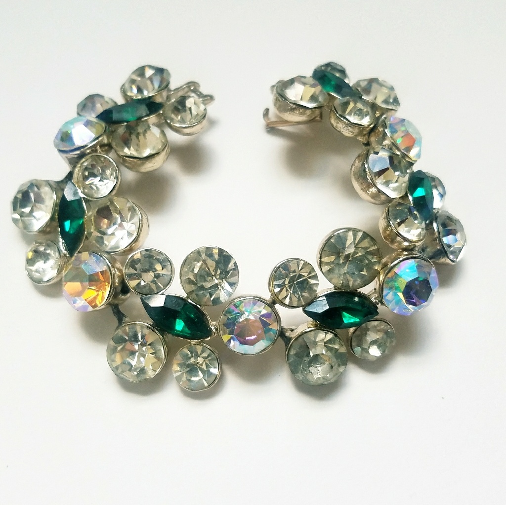 Vintage Chunky Green Ab Rhinestone Bracelet Dodds